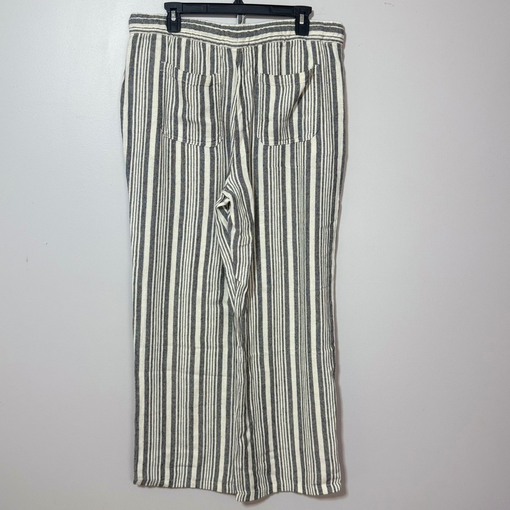 Old Navy NWT Linen Blend Wide Leg Pants Womens L Black White Striped High Waist - Picture 2 of 6